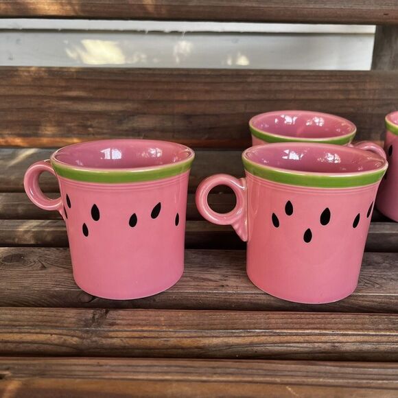 Fiesta Watermelon by Homer Laughlin Set of 4 Mugs 10-oz Round Handle USA Retired - Picture 5 of 14